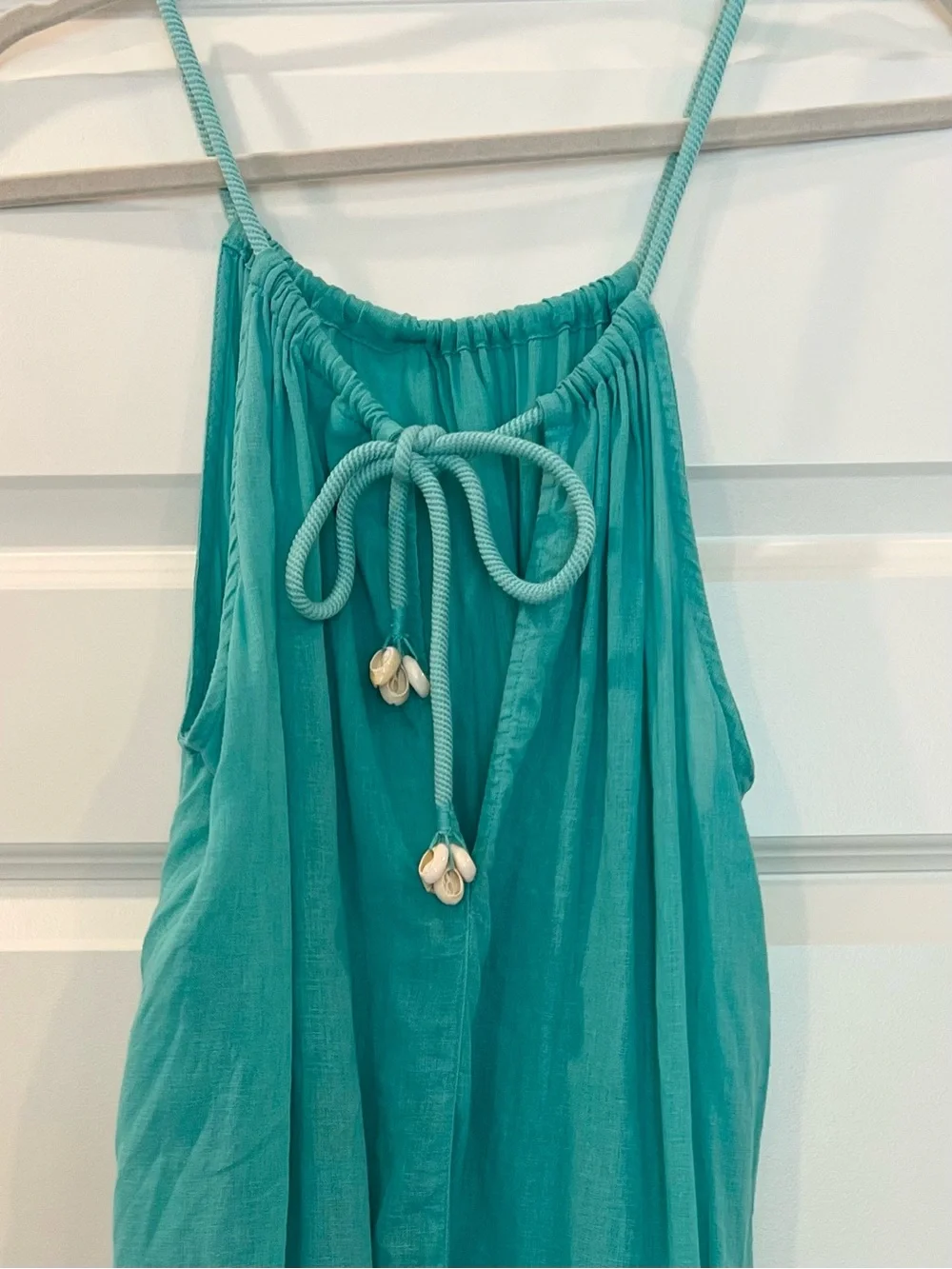 C&C California Aqua Beach Cover Up Dress Pockets Shell Tie Back Size Large